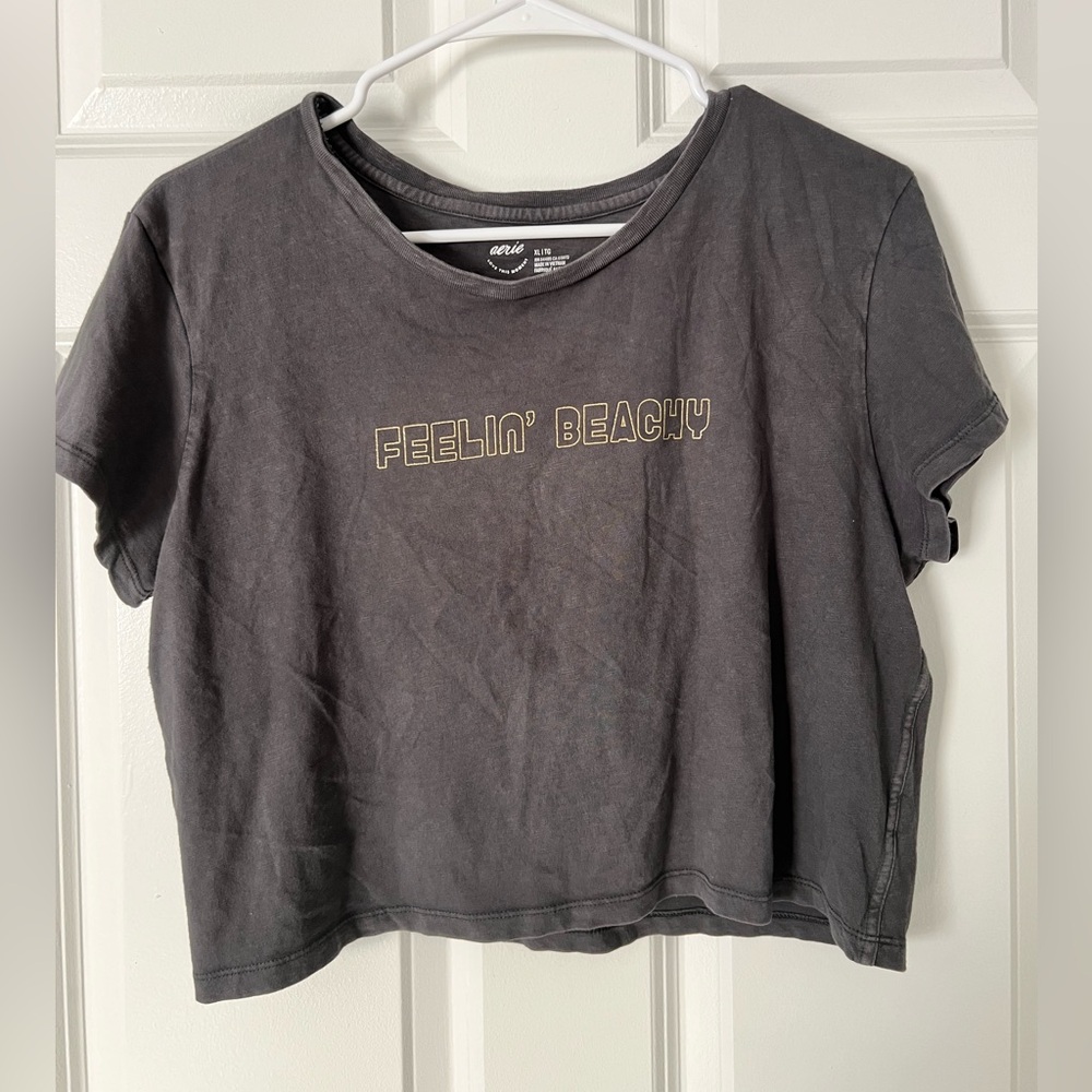 Aerie Black Washed Cropped Baby Tee - Size XL